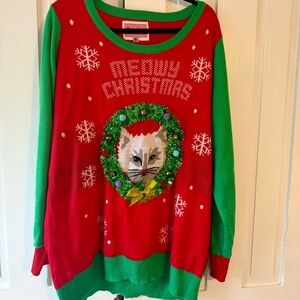 Tipsy Elves Red & Green Cat Christmas Sweater